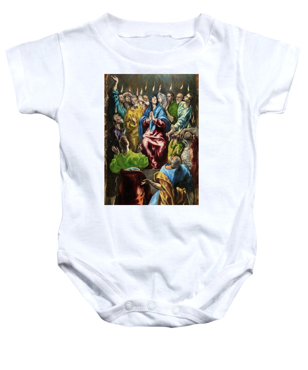 Pentecost Baby Onesie featuring the painting Pentecost #2 by El Greco