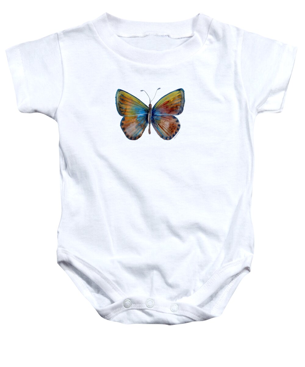 Clue Baby Onesie featuring the painting 22 Clue Butterfly by Amy Kirkpatrick
