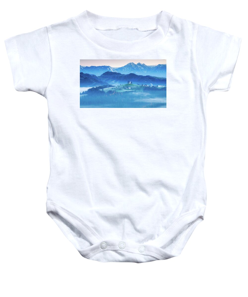 Sveti Baby Onesie featuring the photograph Church of Saint Thomas at sunrise #38 by Ian Middleton