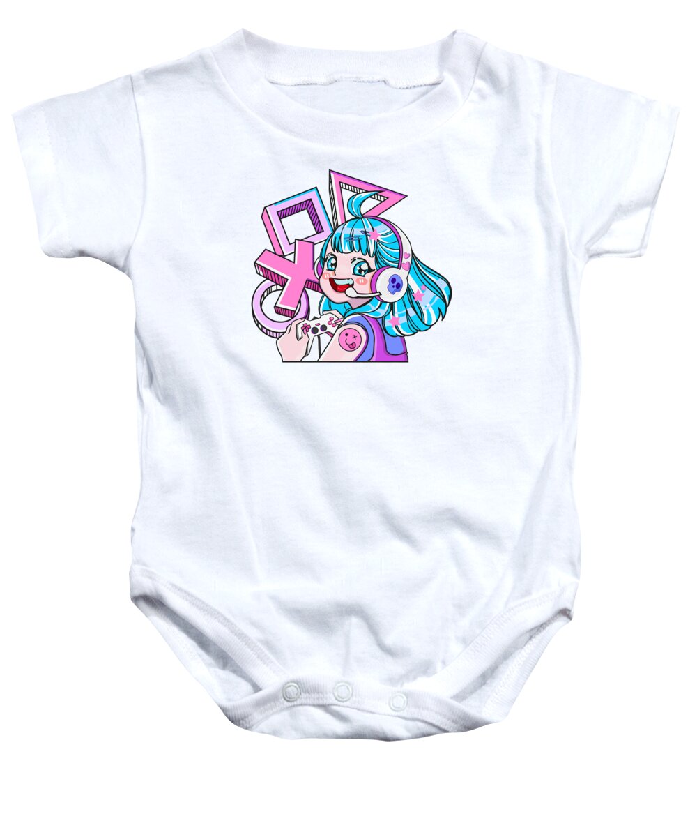 Fighting Games Baby Onesie featuring the digital art Gamer Girl Video Games Anime Lover Gaming #4 by Toms Tee Store