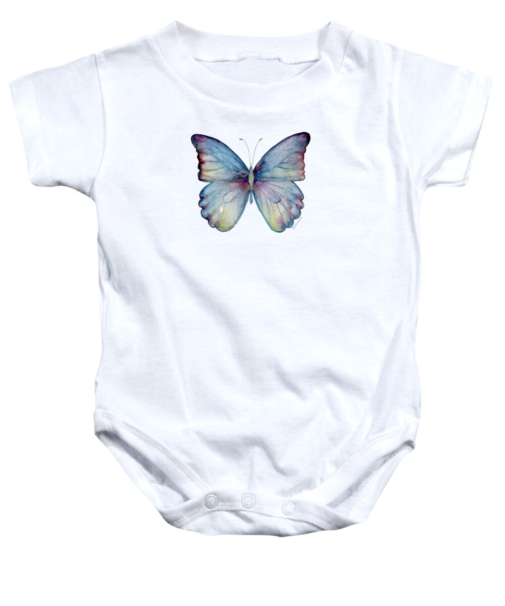 Celestina Baby Onesie featuring the painting 43 Blue Celestina Butterfly by Amy Kirkpatrick