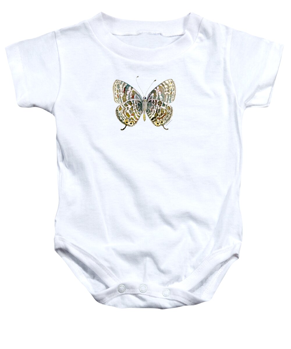 Lang Baby Onesie featuring the painting 51 Lang's Short-tailed Blue Butterfly by Amy Kirkpatrick
