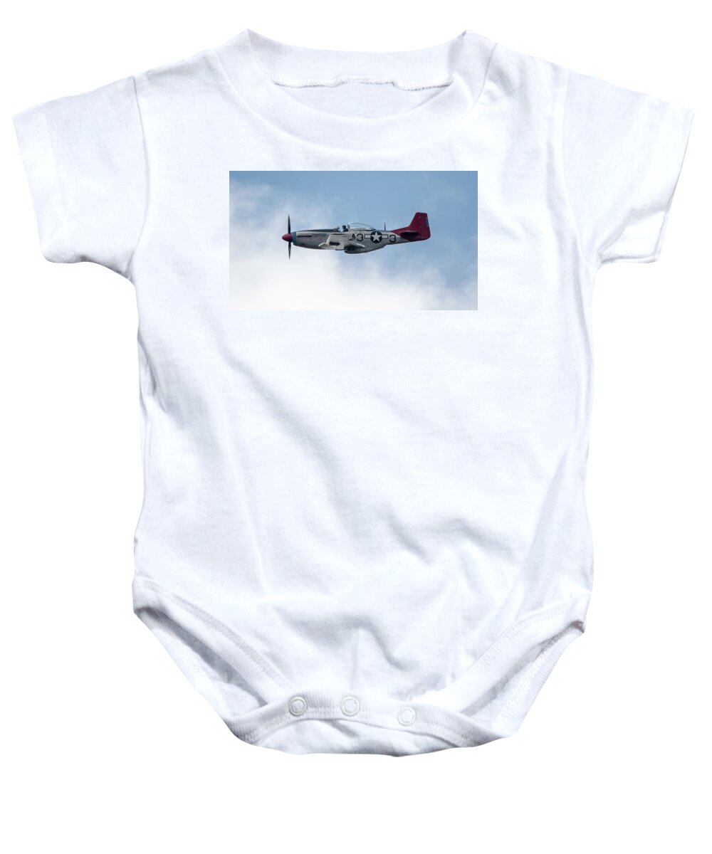 P51 Mustang Baby Onesie featuring the photograph P51 Mustang Tall In The Saddle by Airpower Art