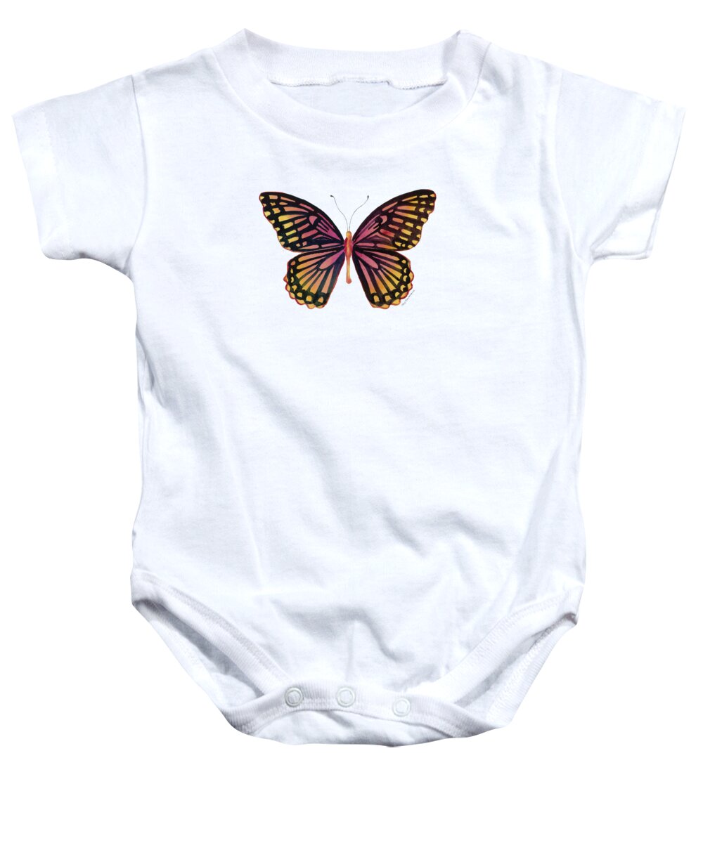 Mime Butterfly Baby Onesie featuring the painting 70 Sunrise Mime Butterfly by Amy Kirkpatrick