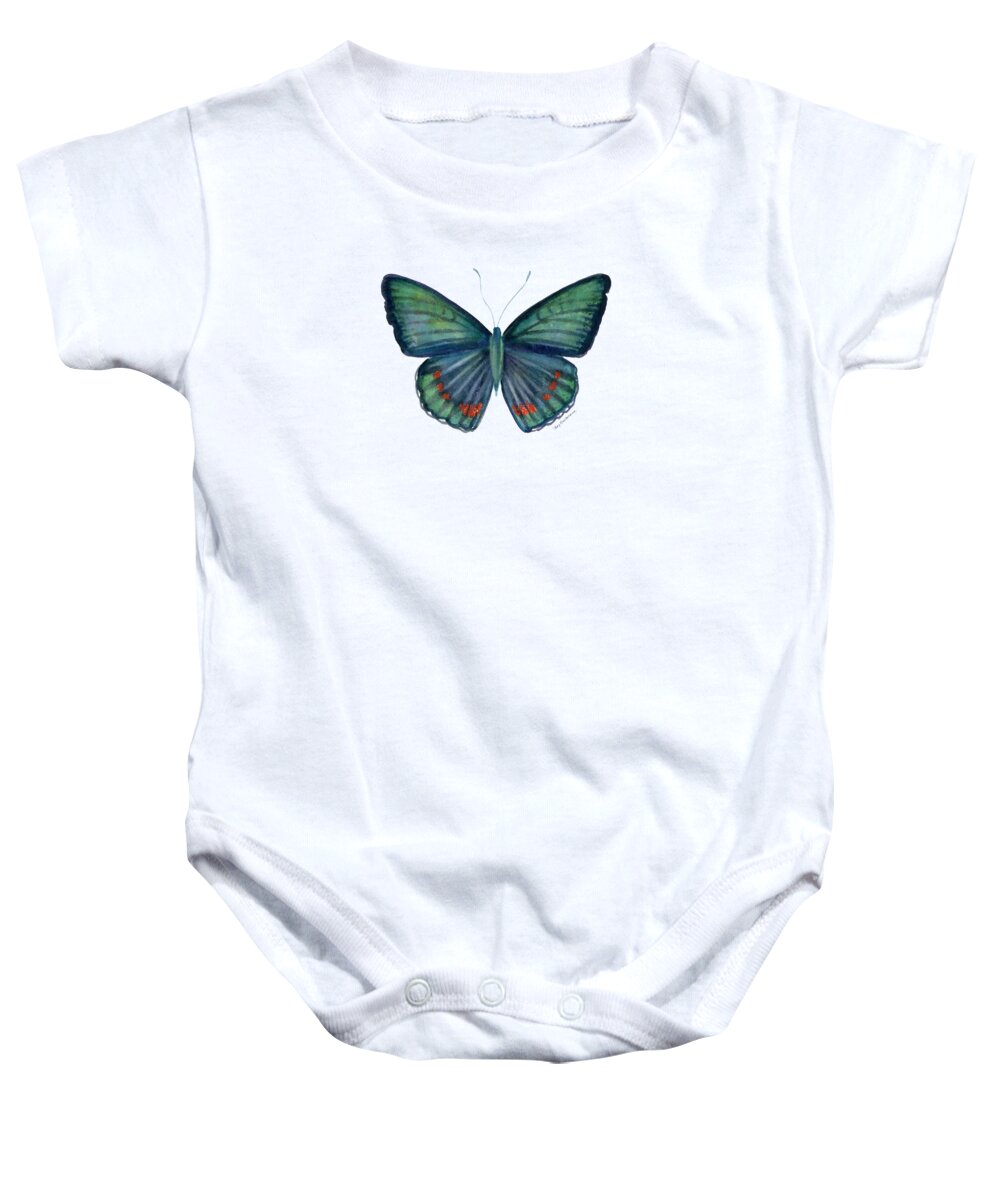 Teal Green Butterfly Baby Onesie featuring the painting 82 Bellona Butterfly by Amy Kirkpatrick