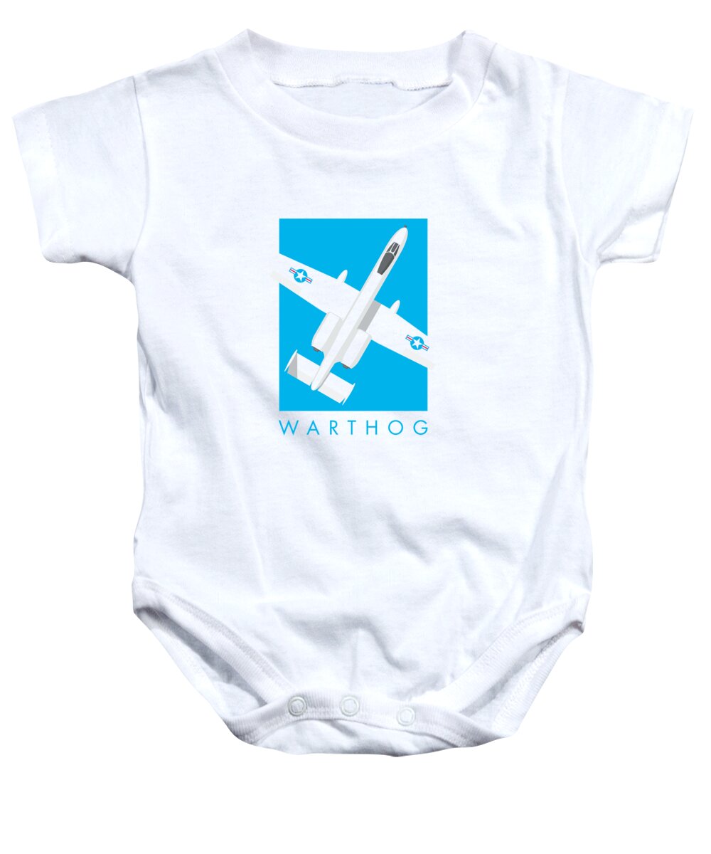 Fighter Baby Onesie featuring the digital art A-10 Warthog Jet Aircraft - Cyan by Organic Synthesis