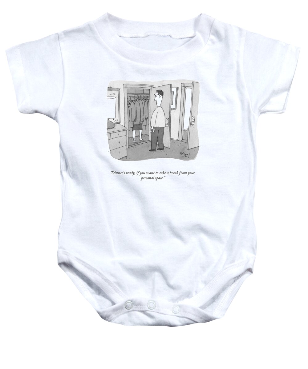 Dinner's Ready Baby Onesie featuring the drawing A Break From Your Personal Space by Peter C Vey