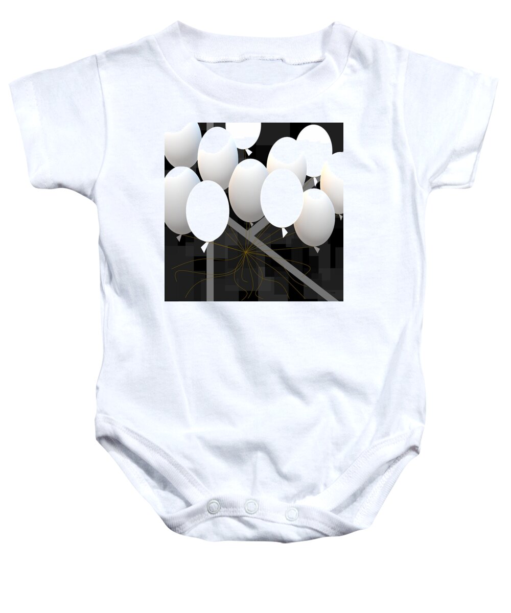 A Bunch Of White Balloons Baby Onesie featuring the digital art A Bunch of White Balloons by Val Arie
