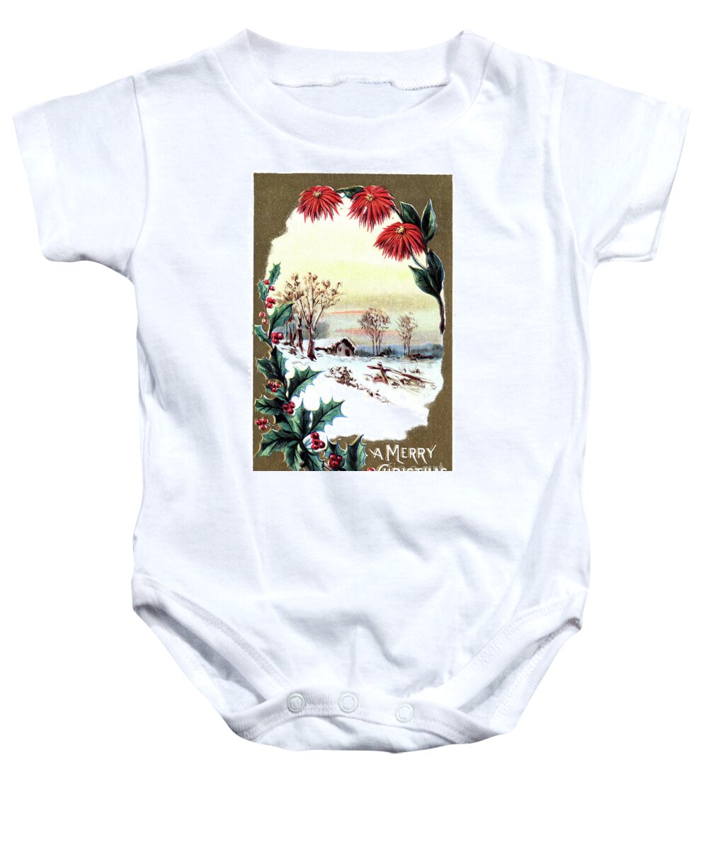 Holly Baby Onesie featuring the digital art A House In The Country With Snow. by Pete Klinger