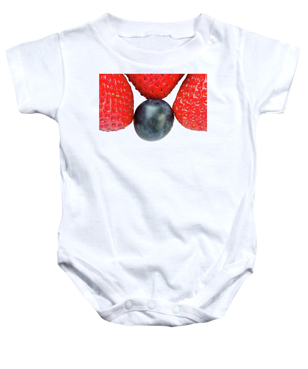 Blueberry Baby Onesie featuring the photograph A Meeting Of Four Berries by Gary Slawsky