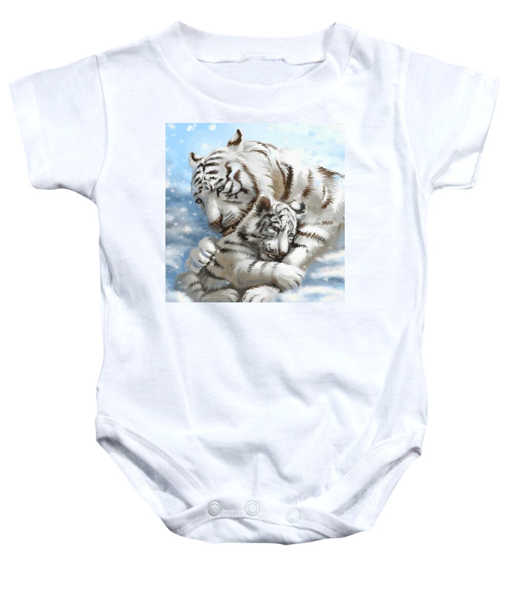 Tiger Baby Onesie featuring the painting A Mother's Love by Teresa Trotter