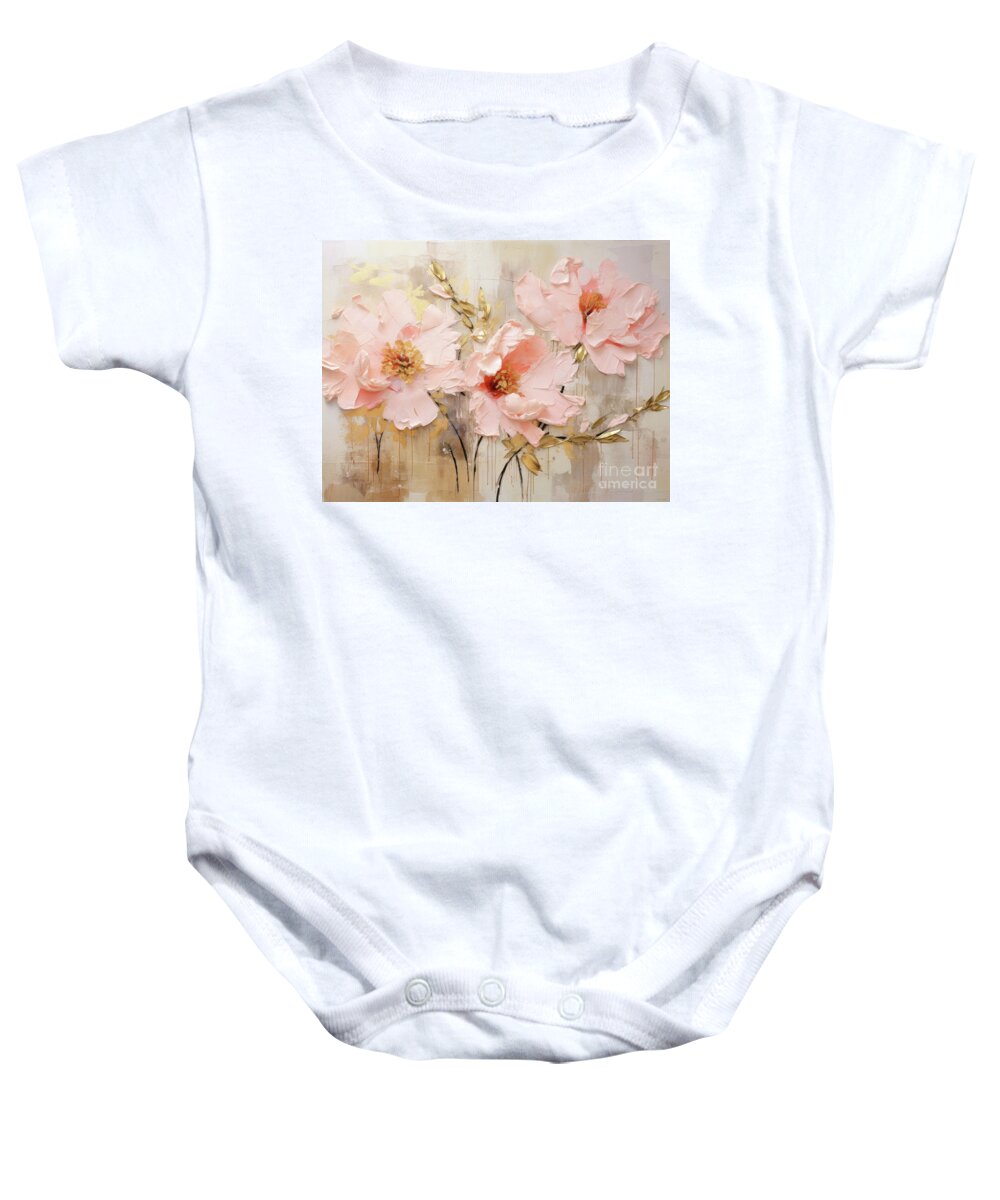 Peony Flowers Baby Onesie featuring the painting A Touch Of Blush by Tina LeCour