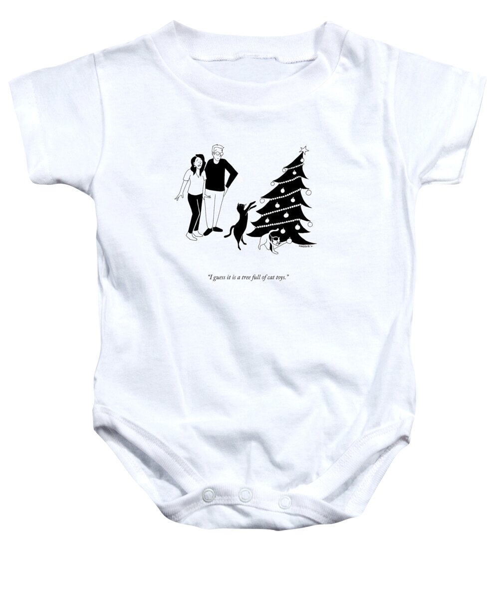 I Guess It Is A Tree Full Of Cat Toys. Baby Onesie featuring the drawing A Tree Full Of Cat Toys by Maggie Larson