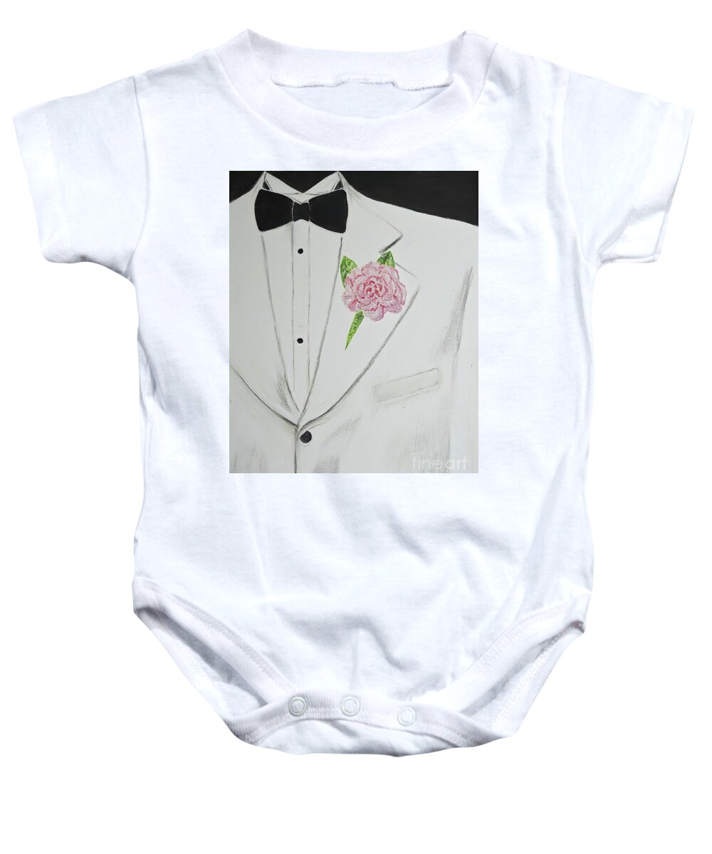 Carnations Baby Onesie featuring the painting A White Sport Coat and A Pink Carnation by Mary Deal