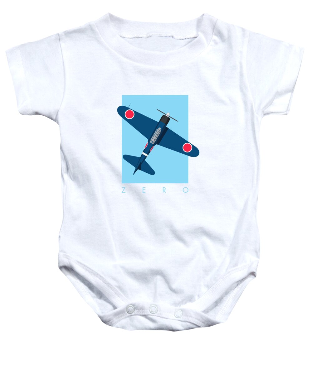 Aircraft Baby Onesie featuring the digital art A6M Zero WWII Aircraft - Blue by Organic Synthesis