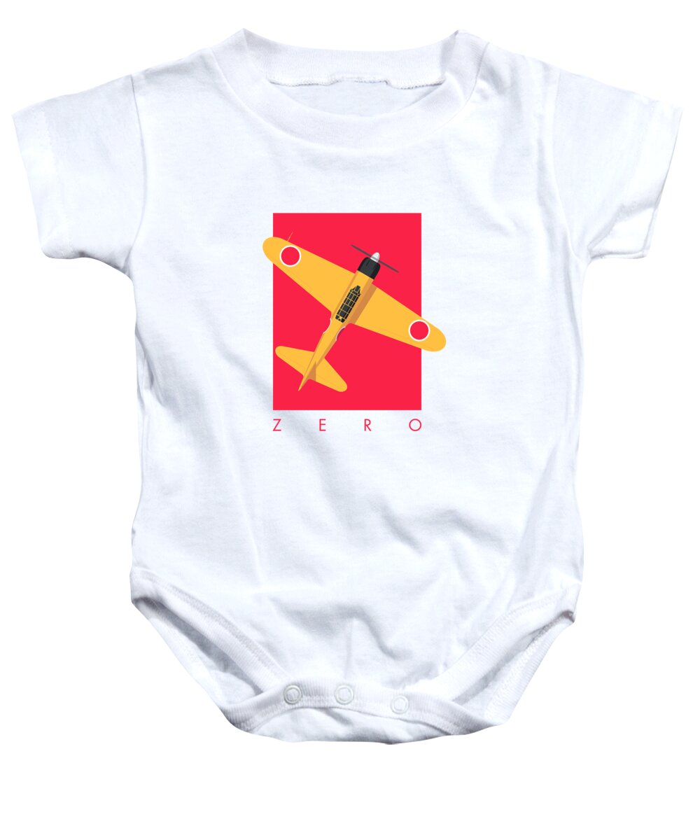 Aircraft Baby Onesie featuring the digital art A6M Zero WWII Aircraft - Yellow by Organic Synthesis