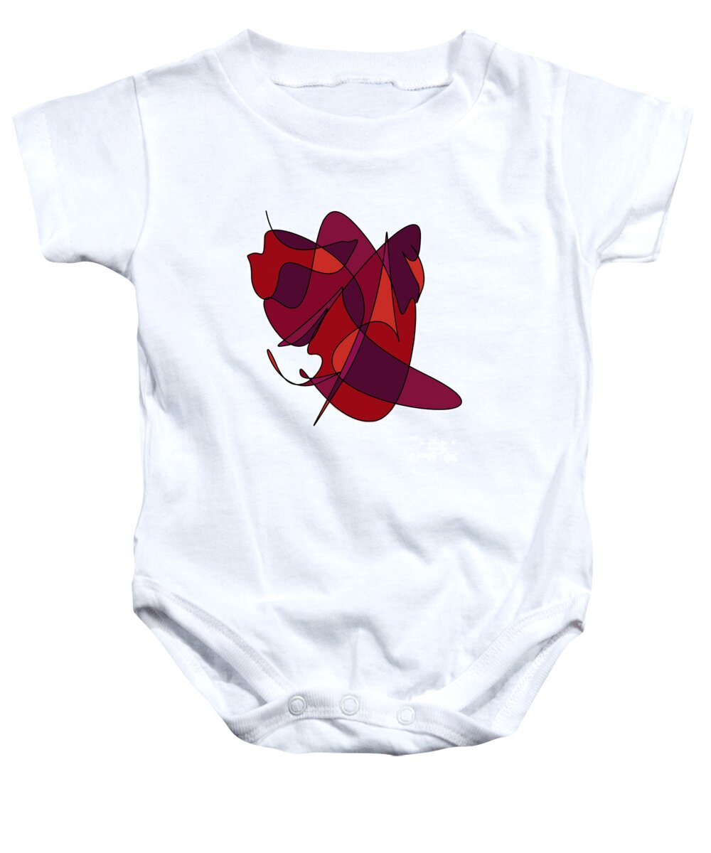 Abstract Baby Onesie featuring the digital art Abstract Lines And Curves In Red by Kirt Tisdale