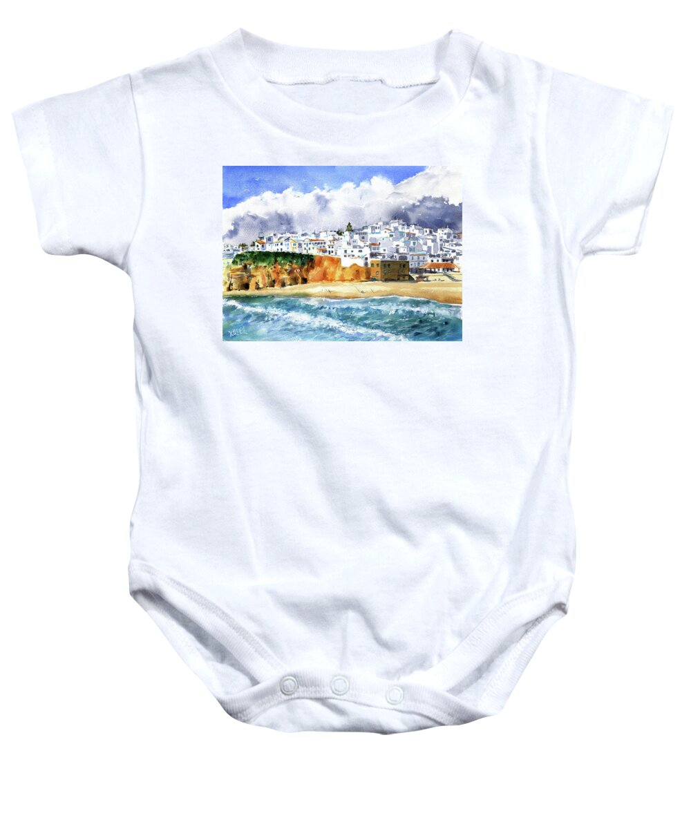 Algarve Baby Onesie featuring the painting Albufeira Algarve Portugal Painting by Dora Hathazi Mendes