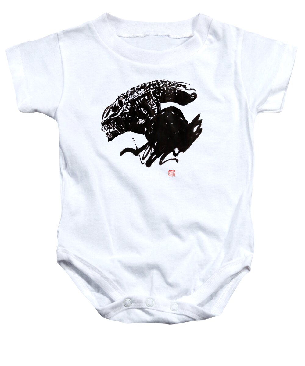 Alien Baby Onesie featuring the painting Alien by Pechane Sumie
