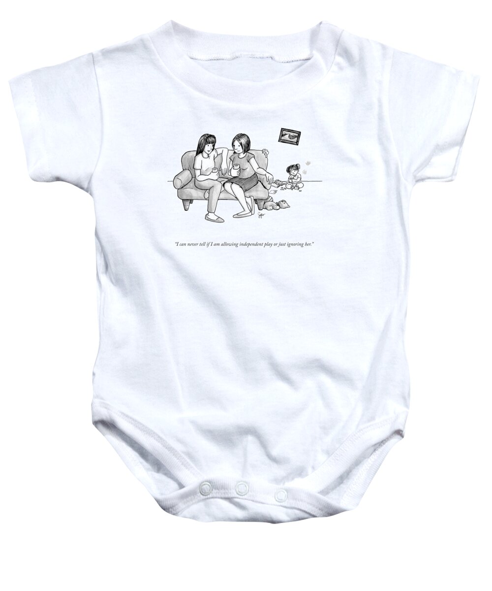 I Can Never Tell If I Am Allowing Independent Play Or Just Ignoring Her. Baby Onesie featuring the drawing Allowing Independent Play by Sophia Wiedeman