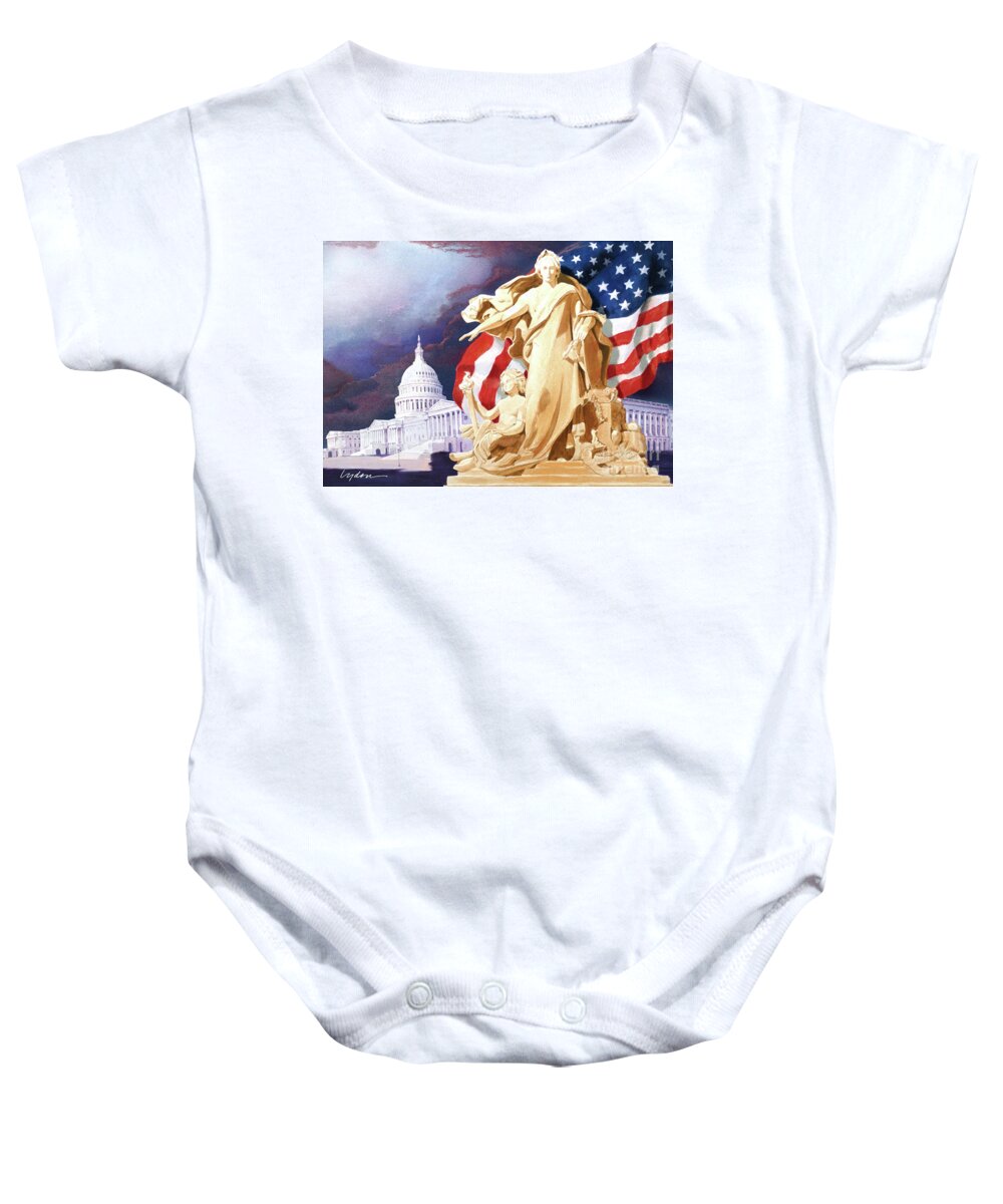 Tom Lydon Baby Onesie featuring the painting America - Apotheosis of Democracy - Peace Protecting Genius by Tom Lydon