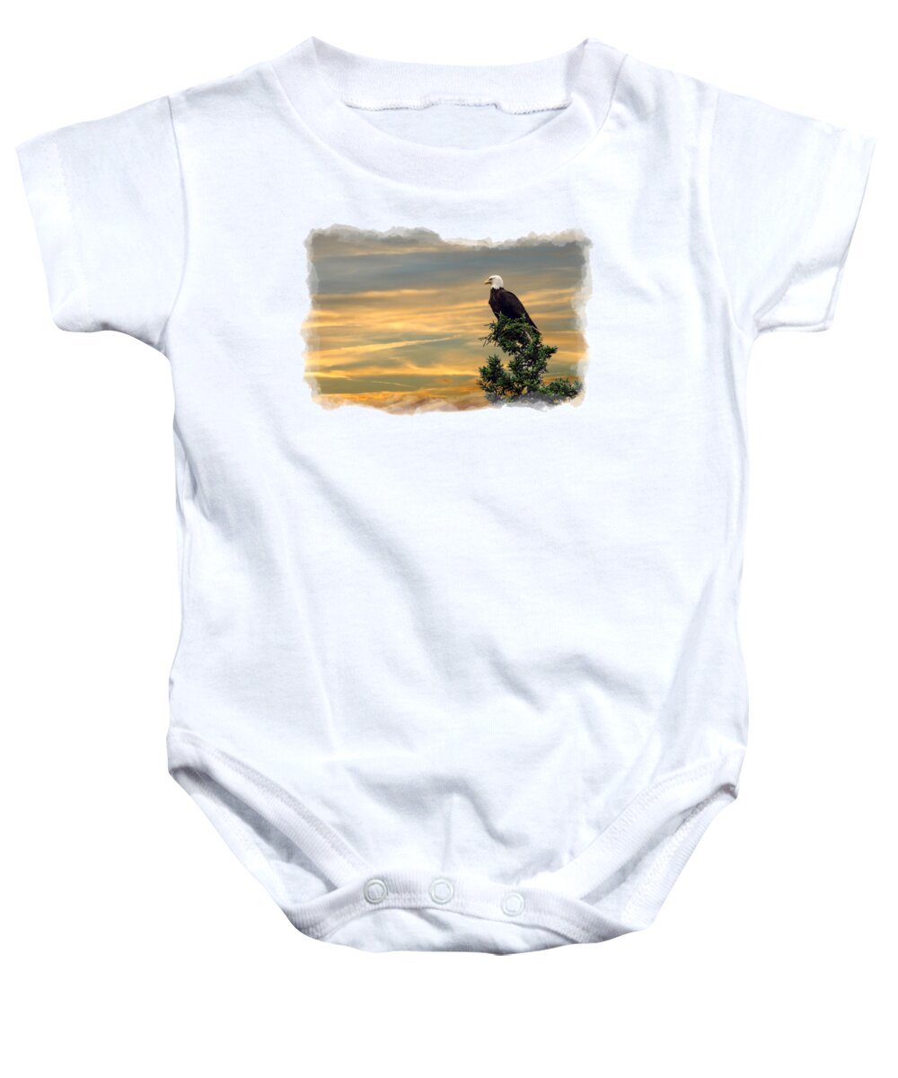 American Baby Onesie featuring the photograph American Bald Eagle watching sunset by Daniel Friend