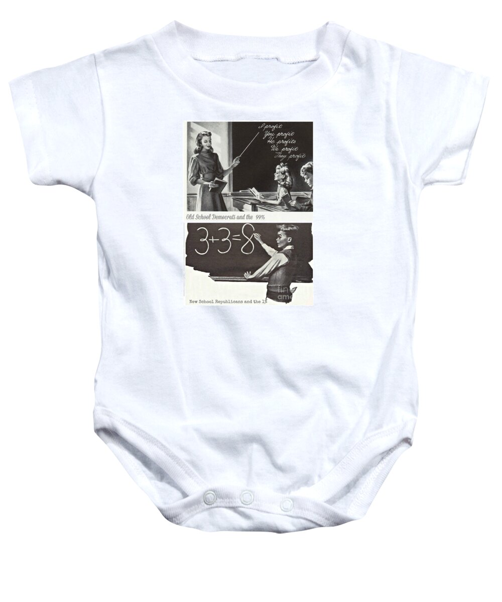 American Dream Baby Onesie featuring the mixed media American Dream Doesn't Add Up by Sally Edelstein
