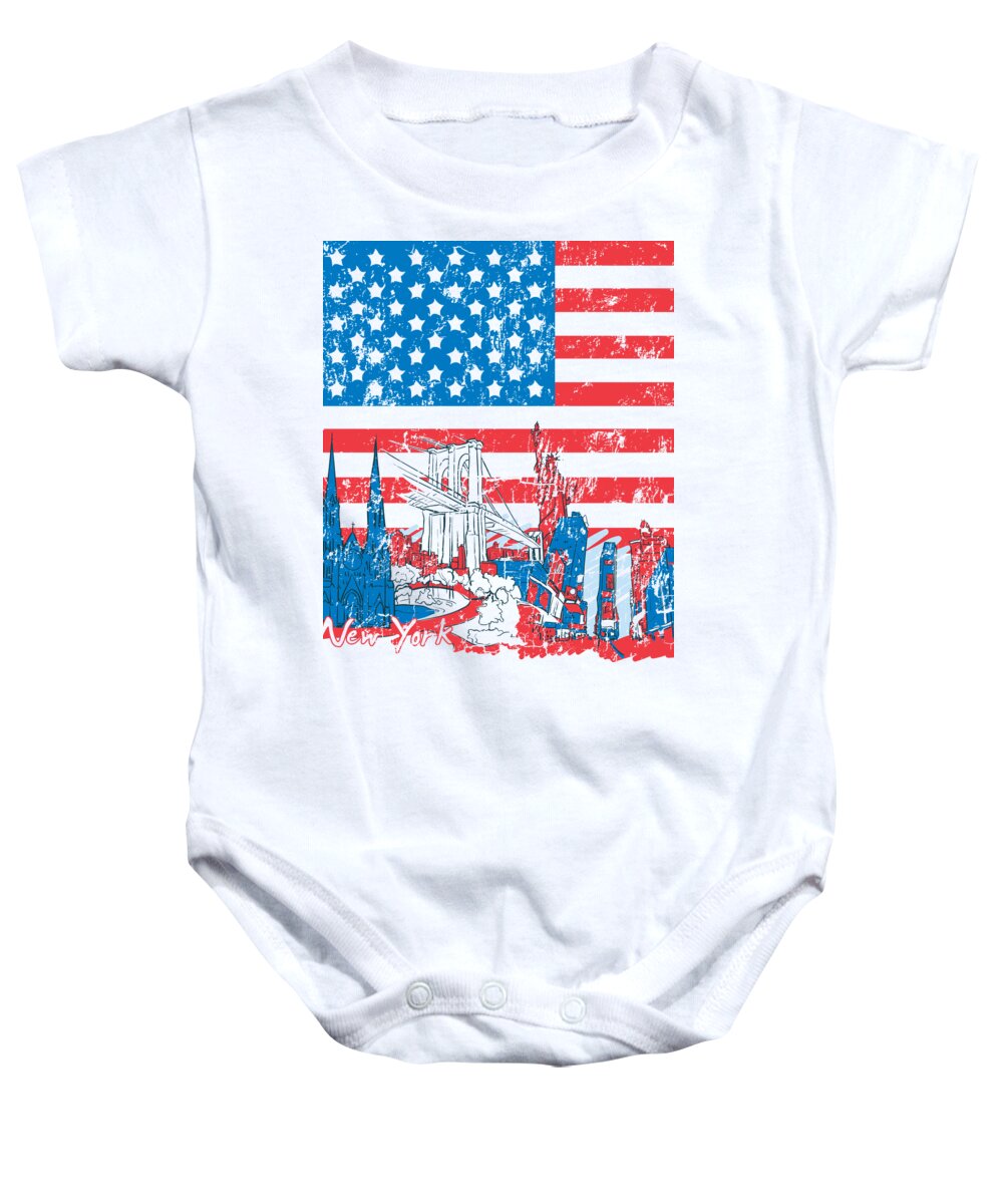 Military Baby Onesie featuring the digital art American Flag New York City by Jacob Zelazny