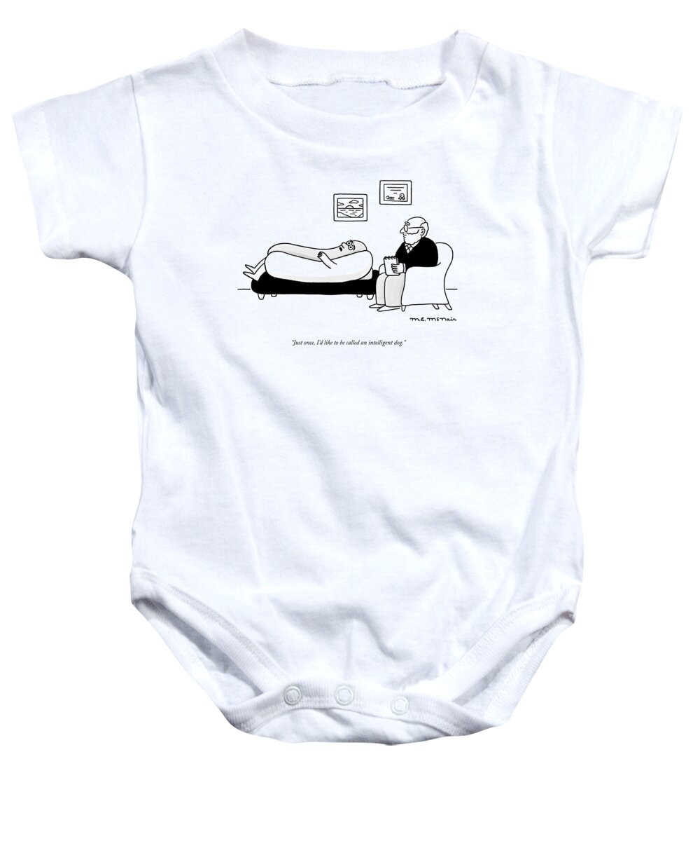 Just Once Baby Onesie featuring the drawing An Intelligent Dog by Elisabeth McNair