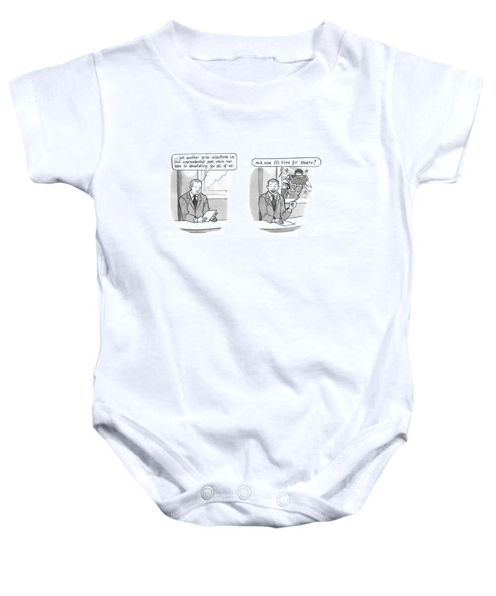 Captionless Baby Onesie featuring the drawing And Now It's Time For Sports by Bishakh Som