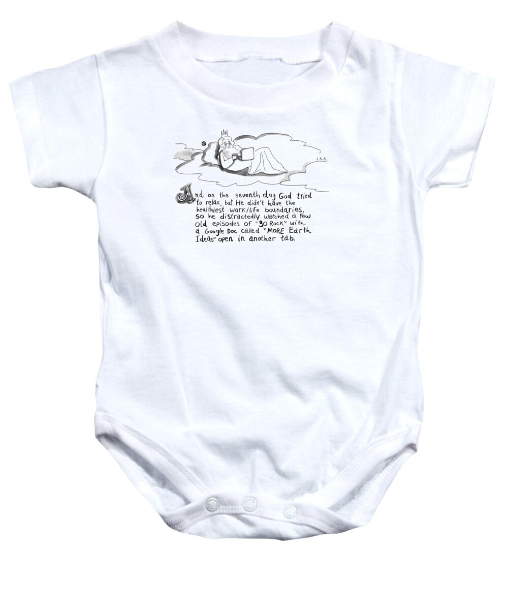 And On The Seventh Day Baby Onesie featuring the drawing And On The Seventh Day by Jason Adam Katzenstein