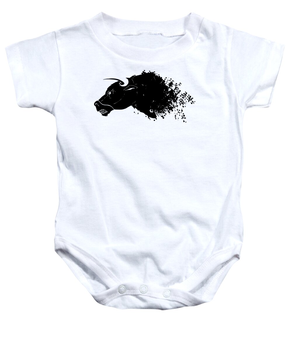 Animal Baby Onesie featuring the digital art Angry Bull by Jacob Zelazny