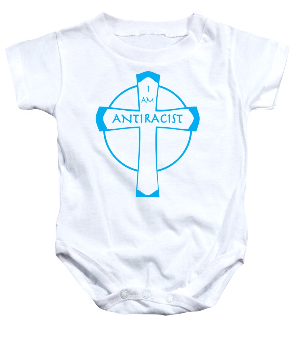 Antiracist Baby Onesie featuring the digital art Antiracist Cross Light Blue by LaSonia Ragsdale