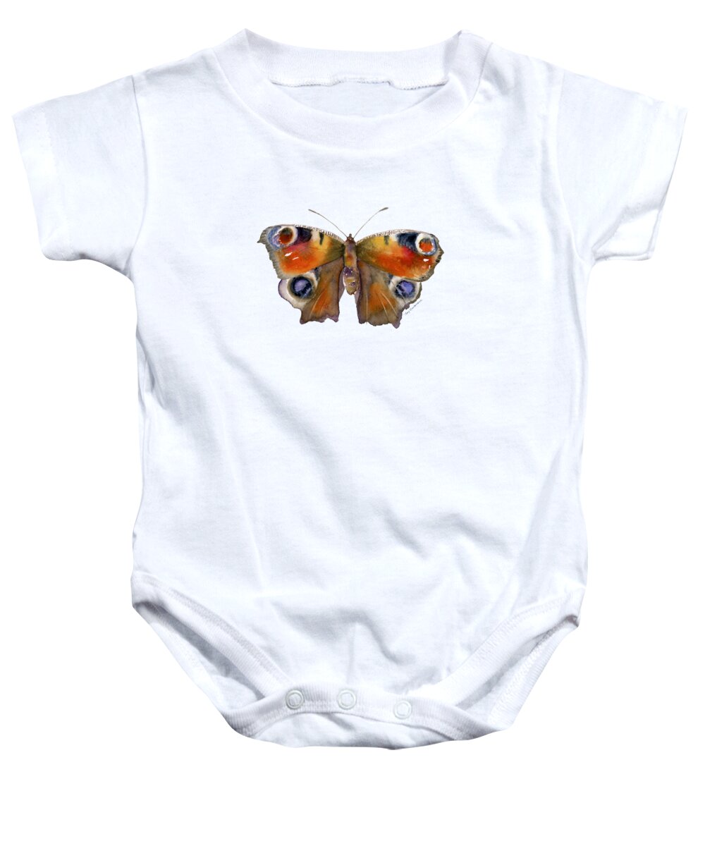 Peacock Baby Onesie featuring the painting 10 Peacock Butterfly by Amy Kirkpatrick