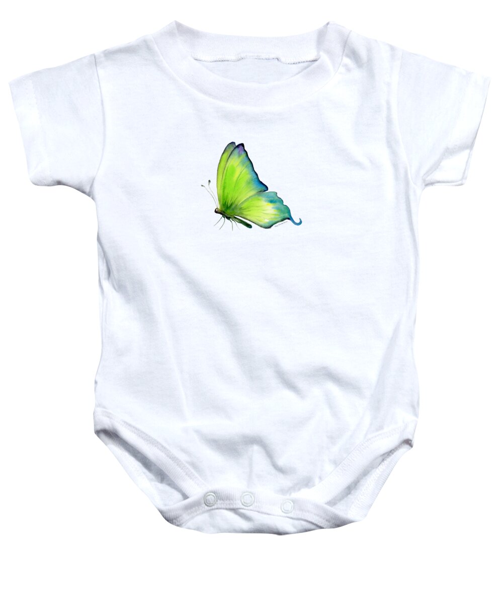 Skip Baby Onesie featuring the painting 4 Skip Green Butterfly by Amy Kirkpatrick