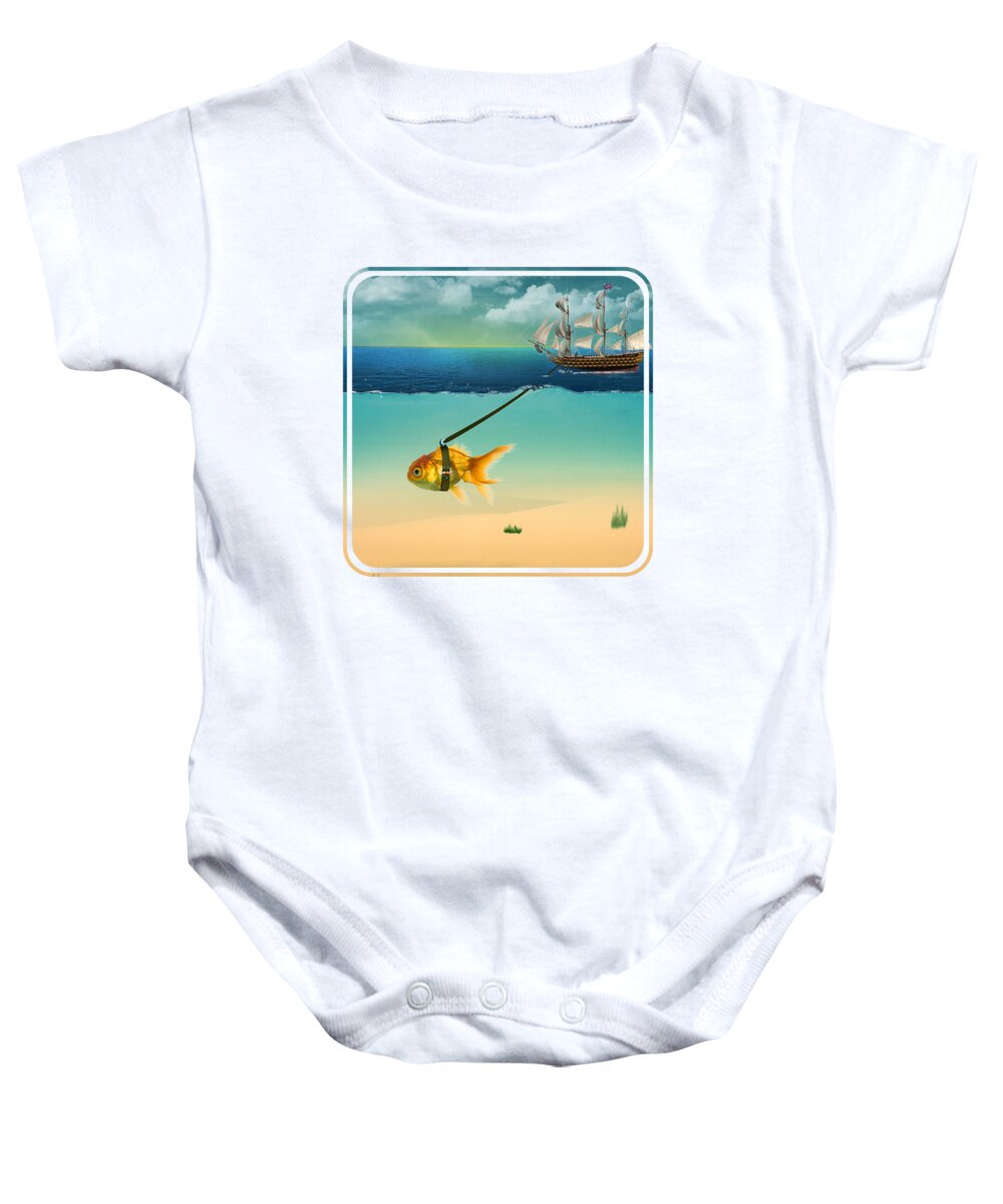 Gold Fish Baby Onesie featuring the digital art now I'm on my way by Mark Ashkenazi