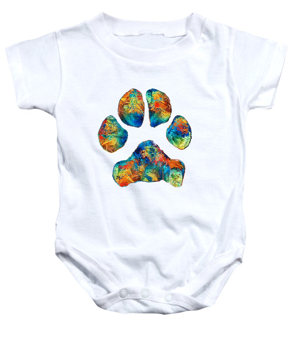 Paw Baby Onesie featuring the painting Colorful Dog Paw Print by Sharon Cummings by Sharon Cummings