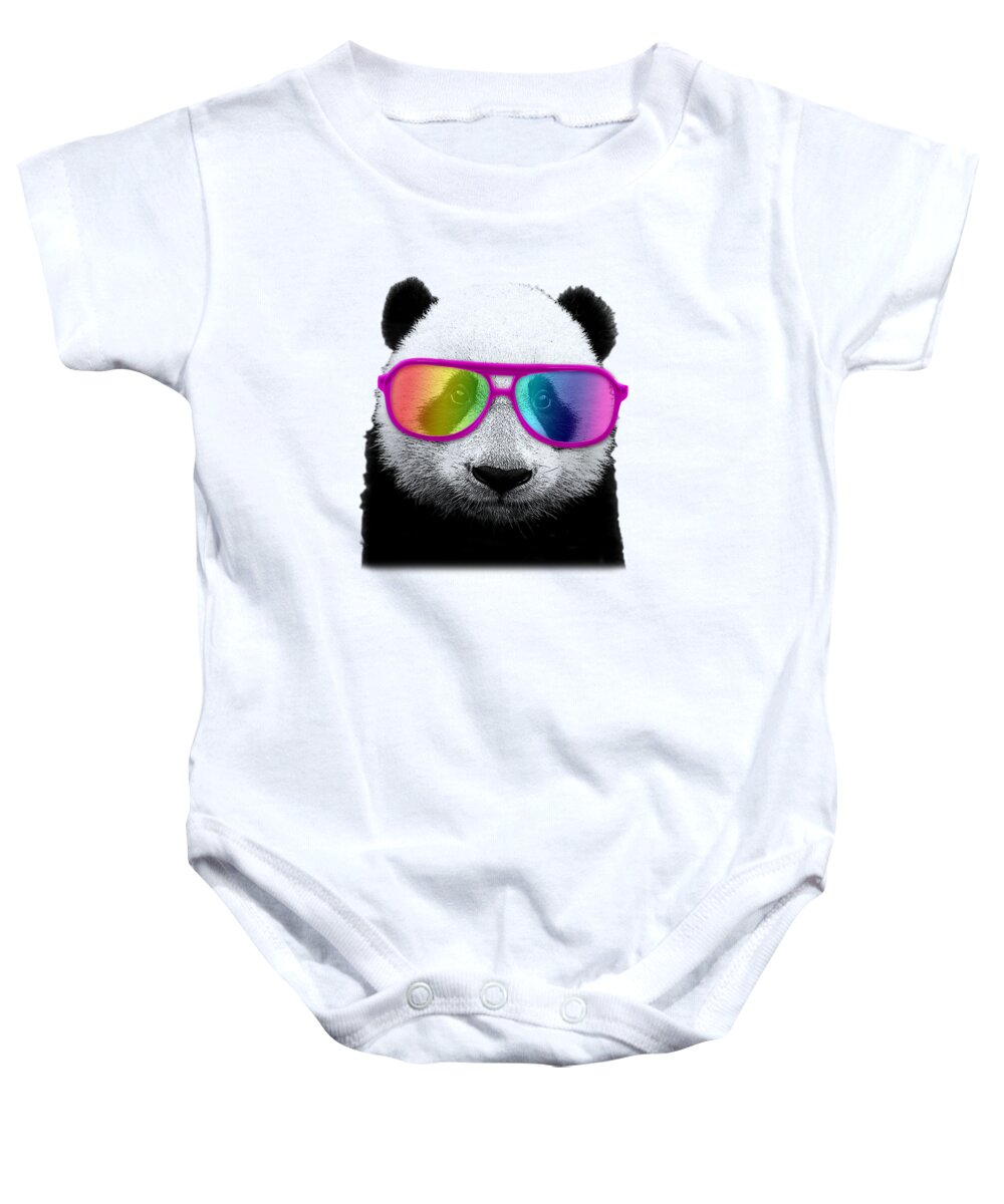 Panda Baby Onesie featuring the digital art Panda bear with rainbow glasses by Madame Memento