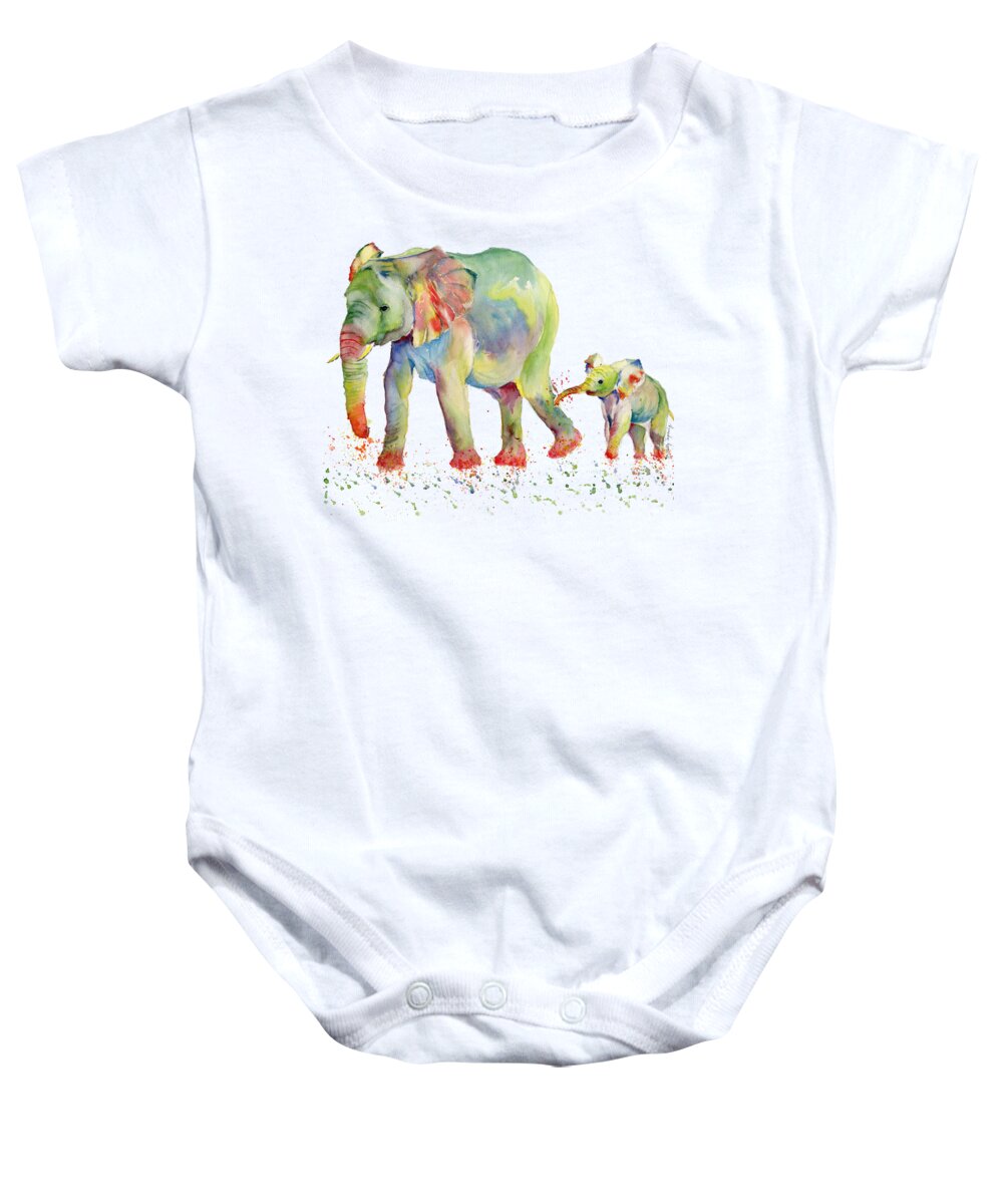 Elephant Baby Onesie featuring the painting Elephant Family Watercolor by Melly Terpening