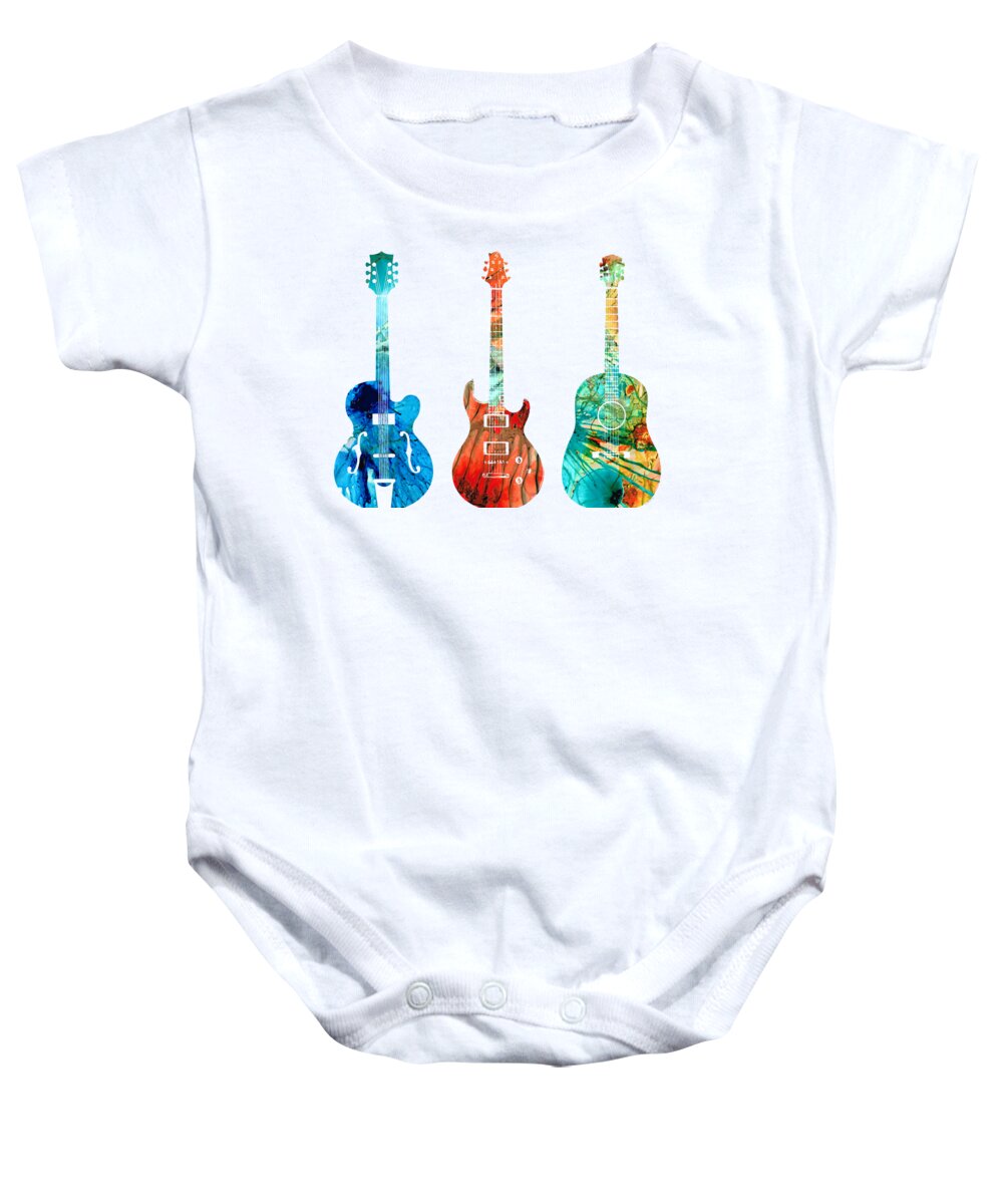 Guitar Baby Onesie featuring the painting Abstract Guitars by Sharon Cummings by Sharon Cummings