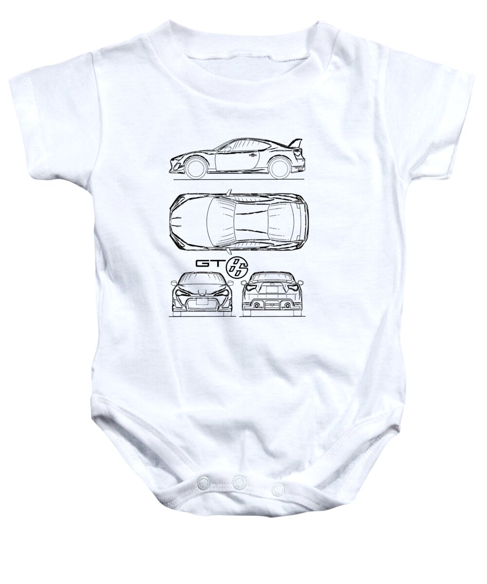 Toyota Gt86 Baby Onesie featuring the photograph The GT86 Blueprint - Black by Mark Rogan