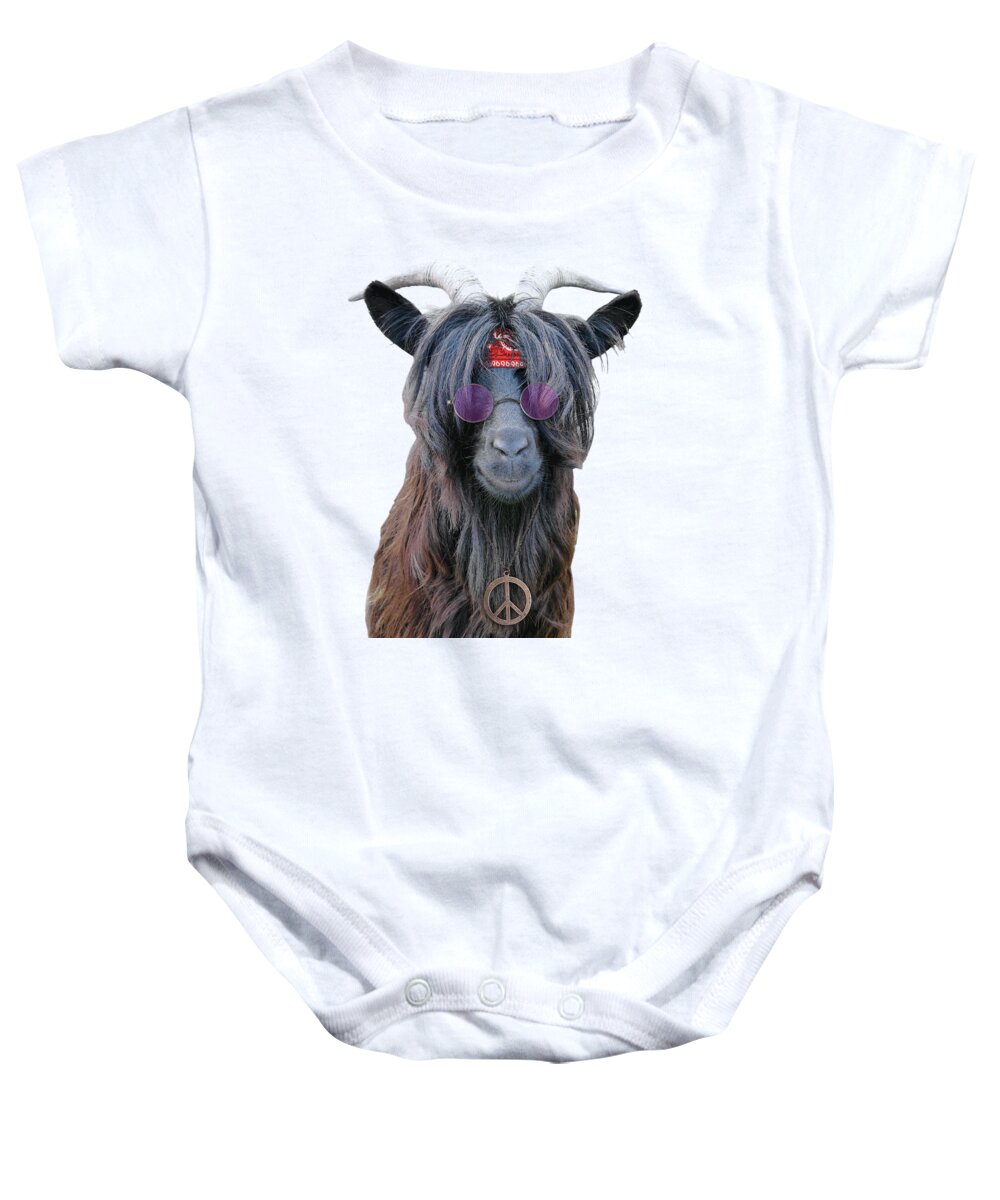Goat Baby Onesie featuring the digital art Goat hippie red bandana americana by Madame Memento