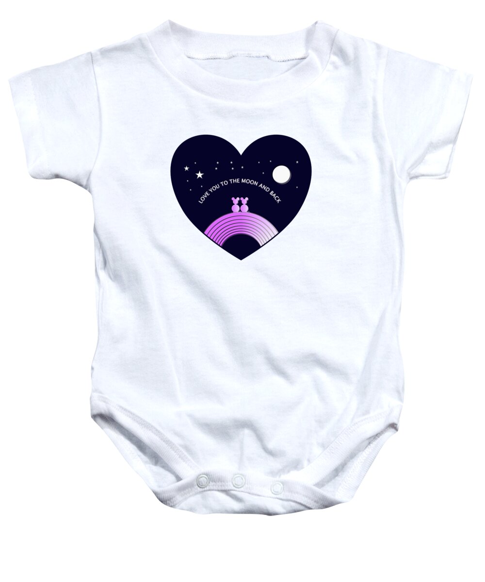 Over The Moon Baby Onesie featuring the digital art Love You To The Moon and Back - Valentine Mouse Couple Whimsy by Barefoot Bodeez Art