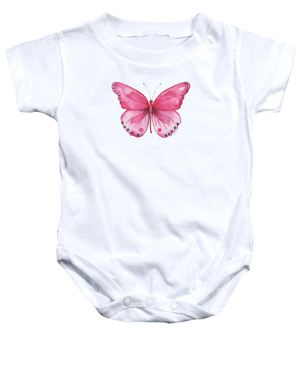 Pink Butterfly Baby Onesie featuring the painting 107 Pink Genus Butterfly by Amy Kirkpatrick