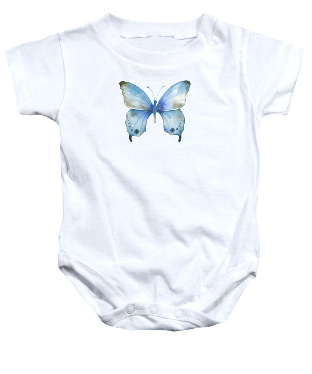 Blue And Brown Butterfly Baby Onesie featuring the painting #109 Blue Diana Butterfly by Amy Kirkpatrick