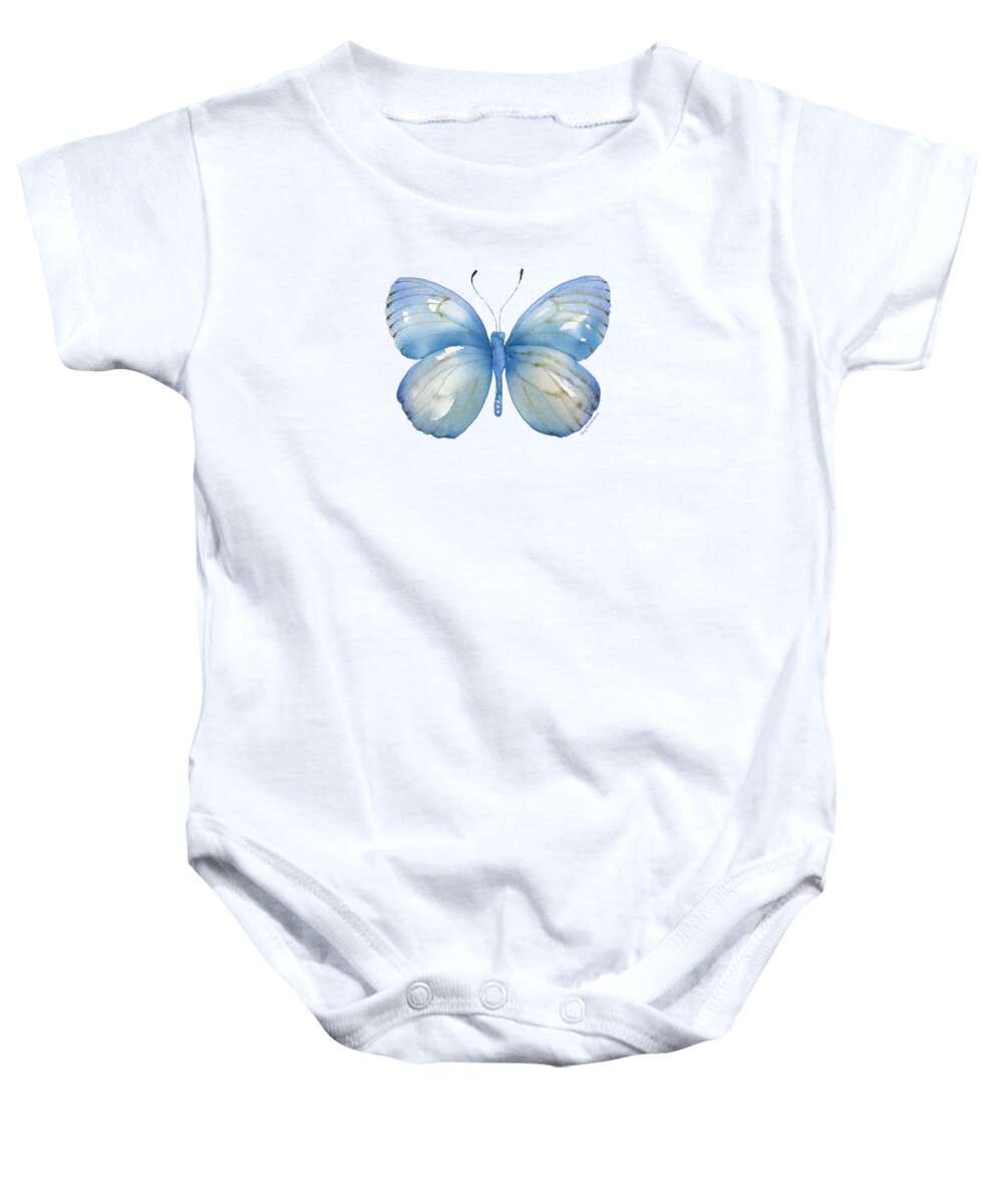 Blue And Brown Butterfly Baby Onesie featuring the painting 112 Blue Marcia Butterfly by Amy Kirkpatrick
