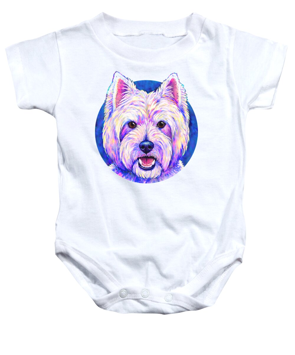 West Highland White Terrier Baby Onesie featuring the painting Happiness - Neon Colorful West Highland White Terrier Dog by Rebecca Wang