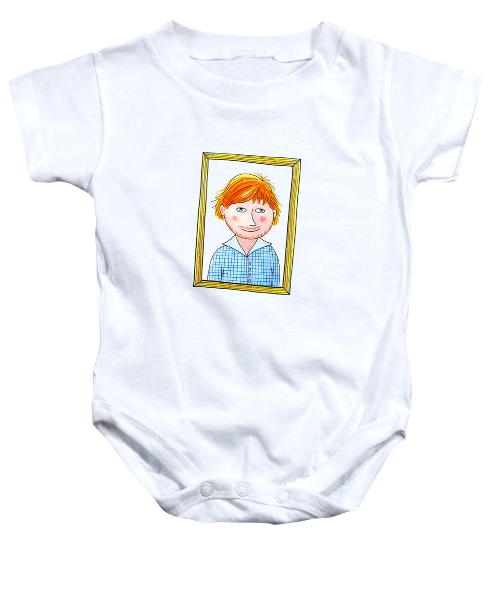 Ed Sheeran Baby Onesie featuring the painting Ed by Andrew Hitchen