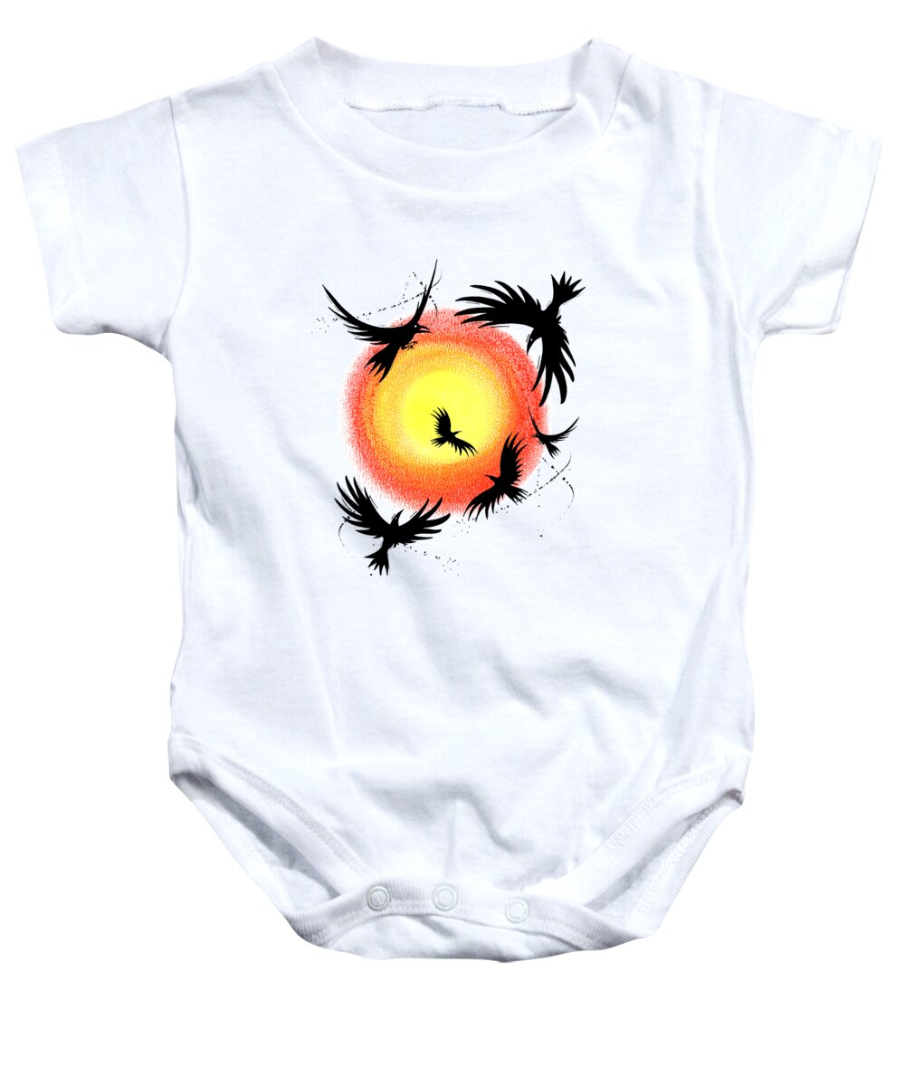 Crows Baby Onesie featuring the mixed media Stone the Crows by Andrew Hitchen