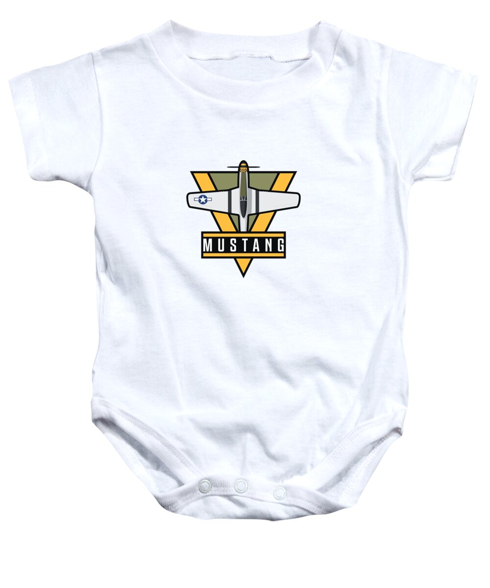 Fighter Baby Onesie featuring the digital art P-51 Mustang Fighter Aircraft - Yellow by Organic Synthesis